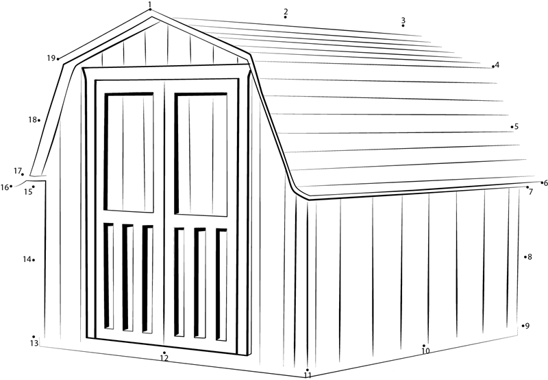 Garden Shed With Gambrel Roof printable dot to dot worksheet