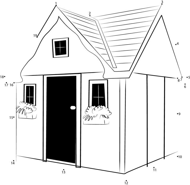 Graceful Garden Shed printable dot to dot worksheet