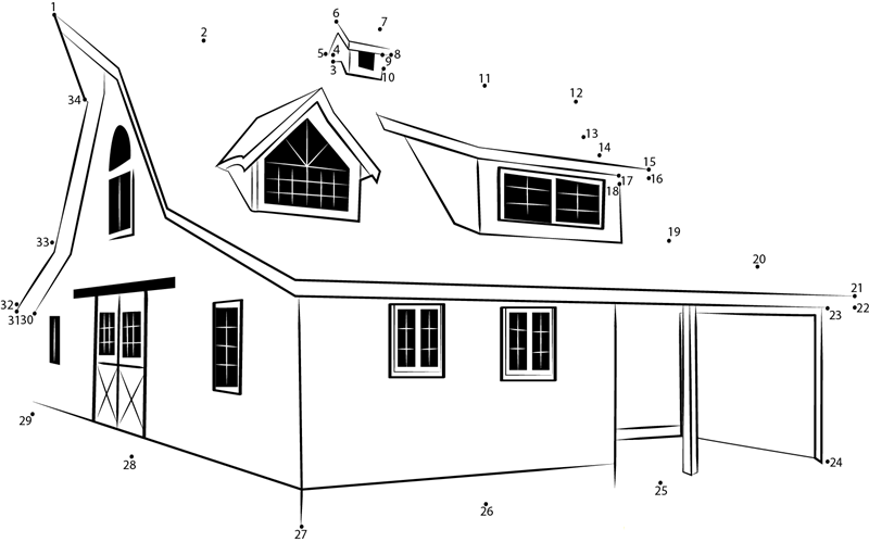 Haefliger Barn House printable dot to dot worksheet