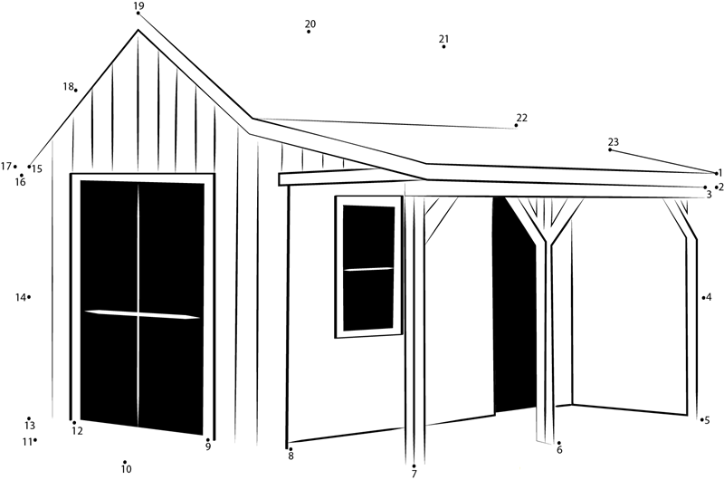 Shed House printable dot to dot worksheet