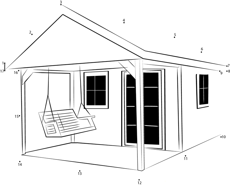 Shed With Porch printable dot to dot worksheet