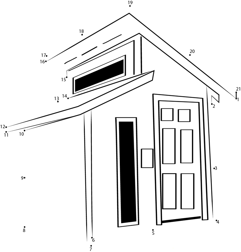 Tiny Shed House printable dot to dot worksheet