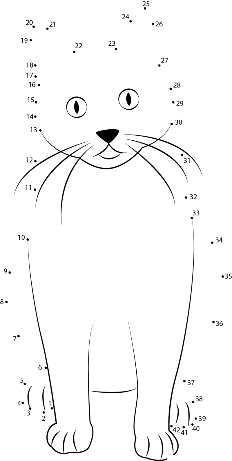 Cat Sitting Looking Up dot to dot worksheets