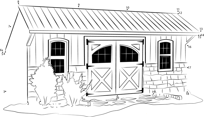 Wood Sheds printable dot to dot worksheet