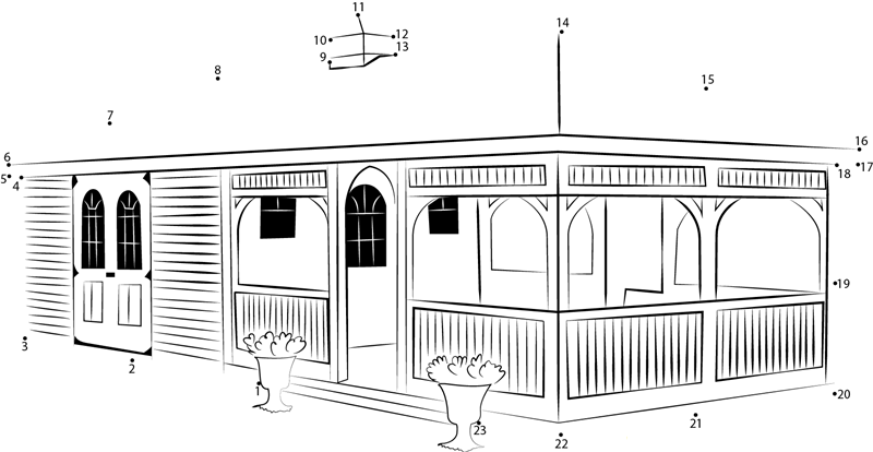 Yard Hip Roof Pool Shed printable dot to dot worksheet