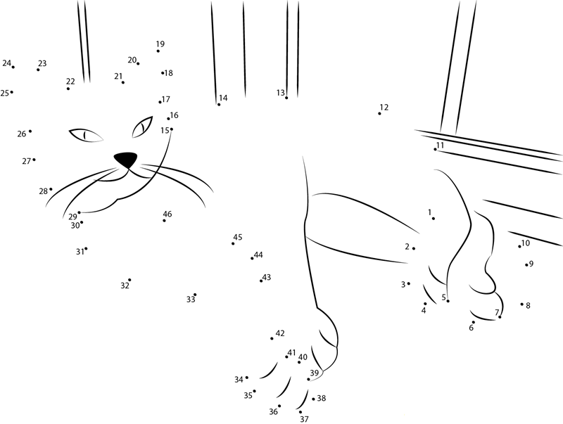 Cat Sleeping In A Window dot to dot worksheets