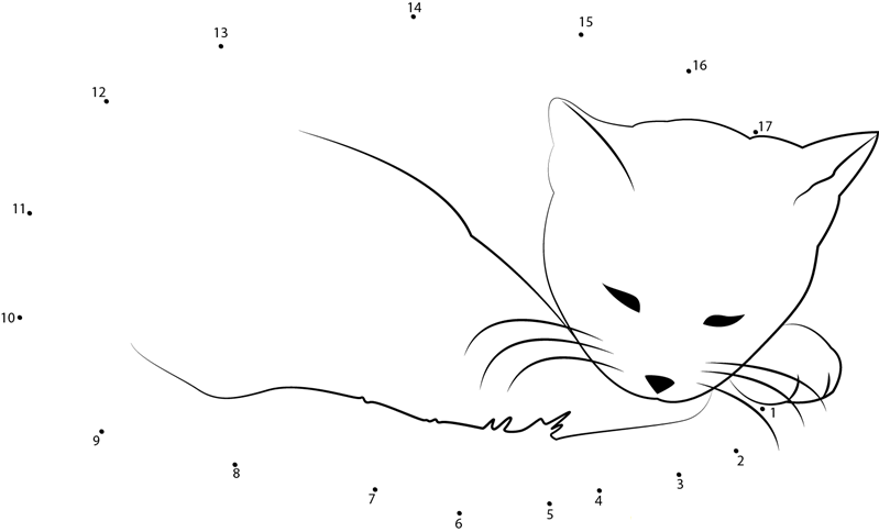 Cat Sleeping On A Wooden Table dot to dot worksheets