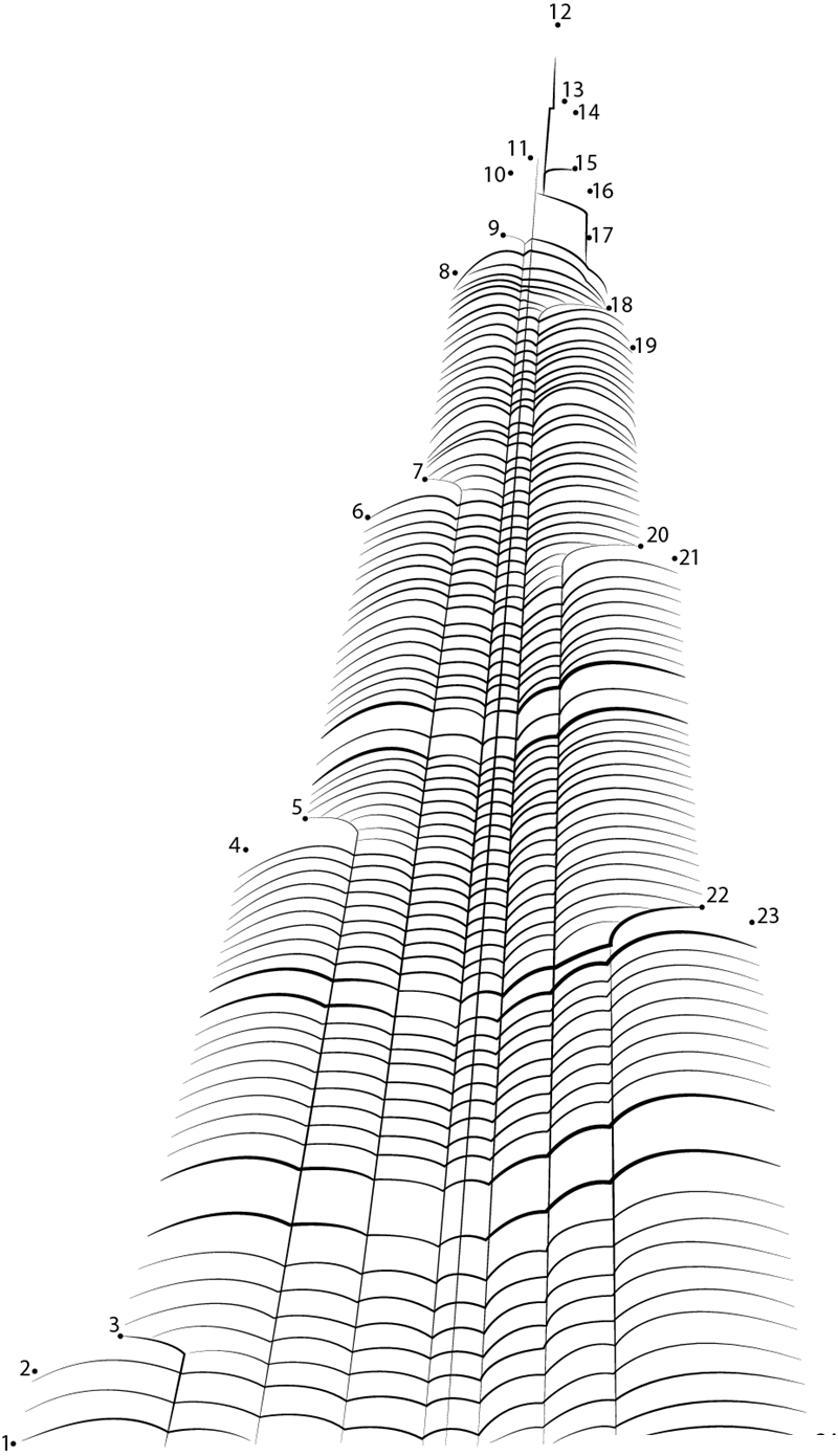 Burj Khalifa printable dot to dot worksheet