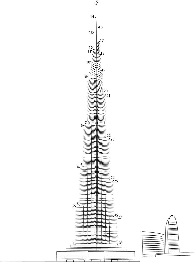 Burj Khalifa Cool Background printable dot to dot worksheet