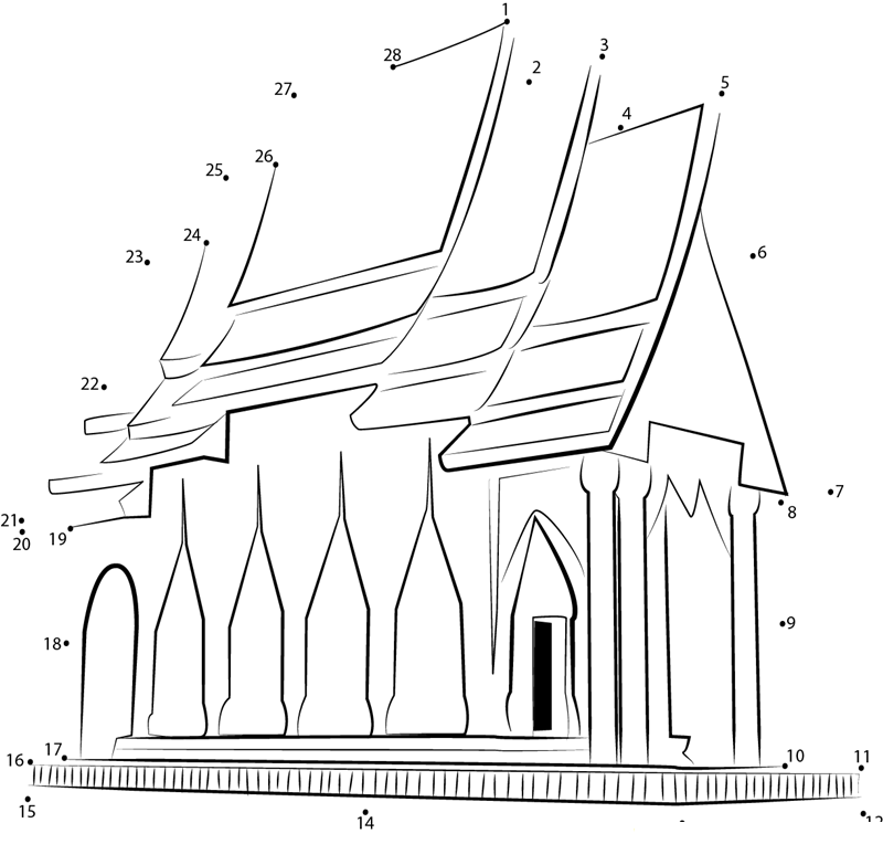 Beautiful Chinese Temple dot to dot worksheets