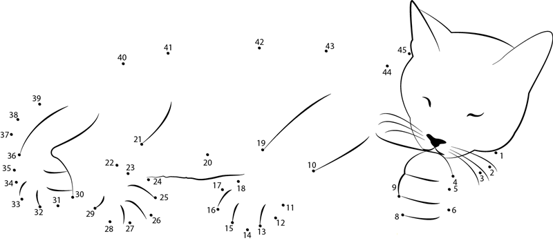 Fat Cat Sleeping dot to dot worksheets