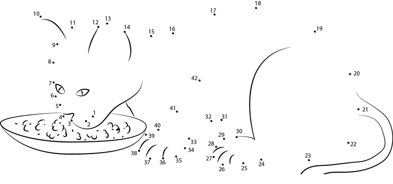 Kitten Eating Cat Food dot to dot worksheets