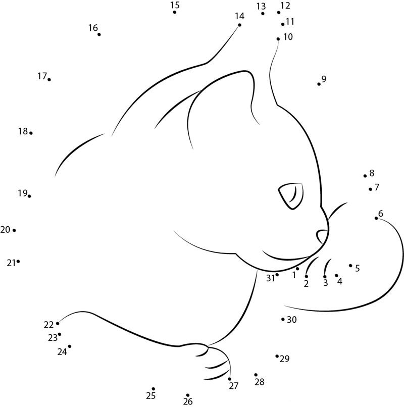 Pet Cat dot to dot worksheets