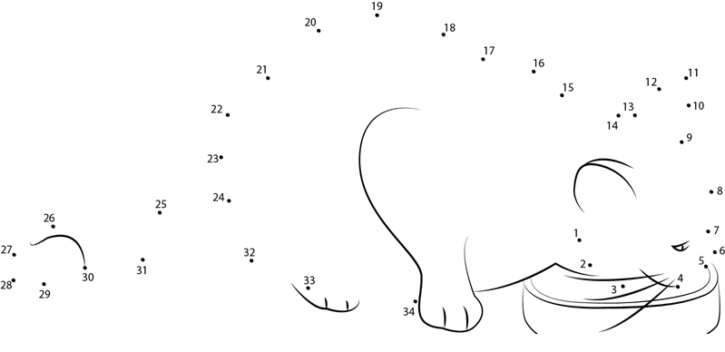 Silver Tabby Cat Eating Dry Cat dot to dot worksheets