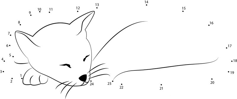 Sleeping Cat dot to dot worksheets