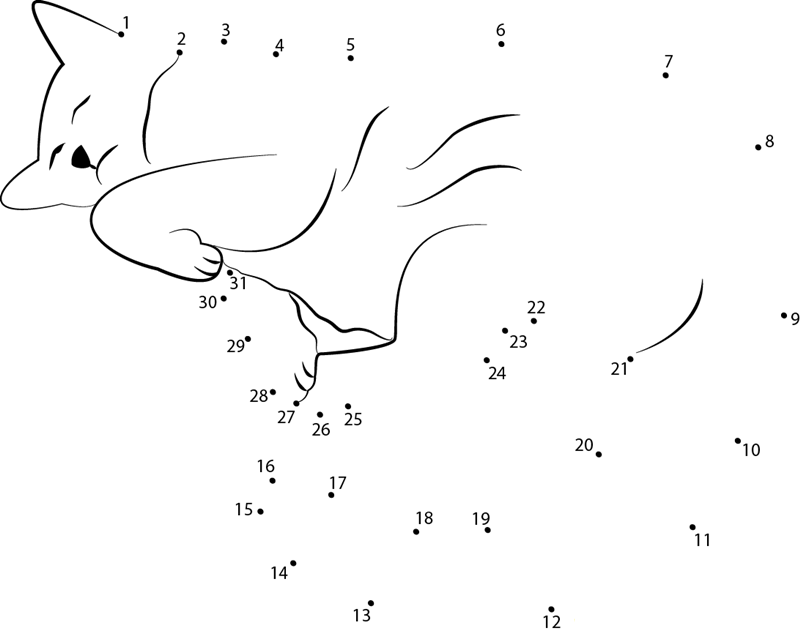 Sleeping Cat 1 dot to dot worksheets