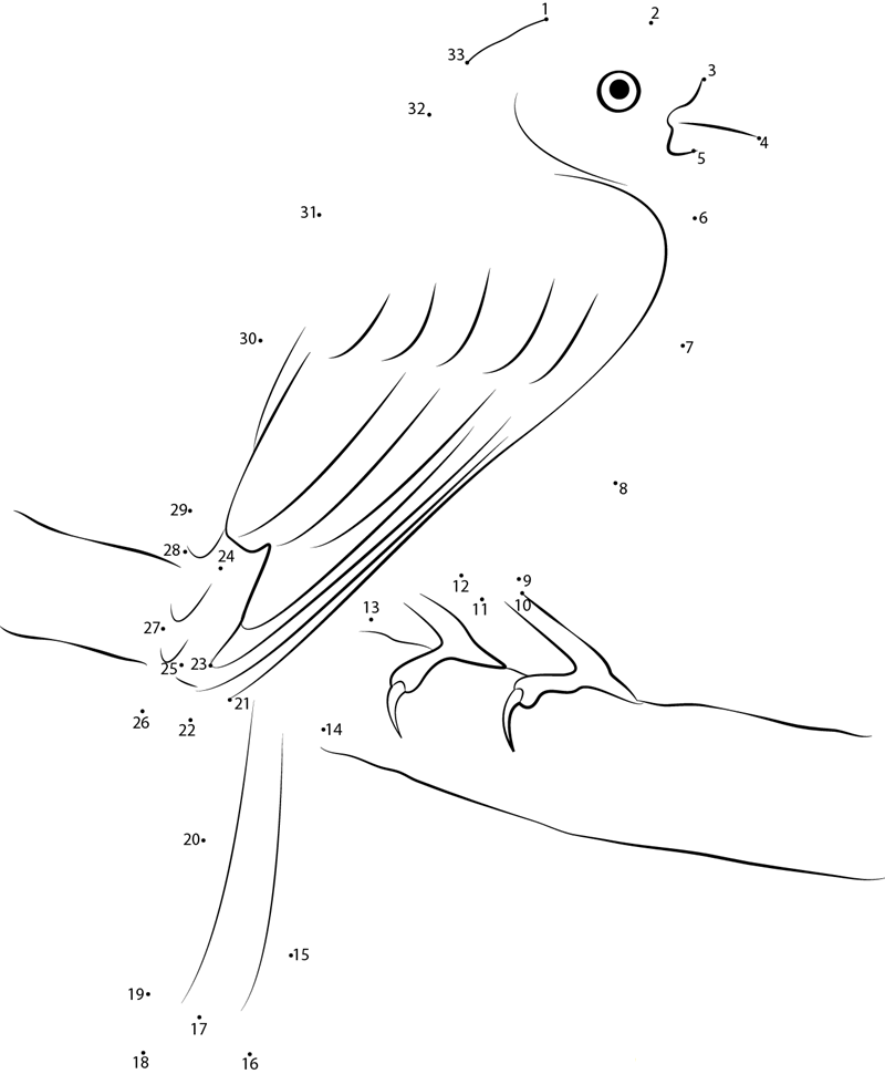 Canary Bird On Tree Branch printable dot to dot worksheet