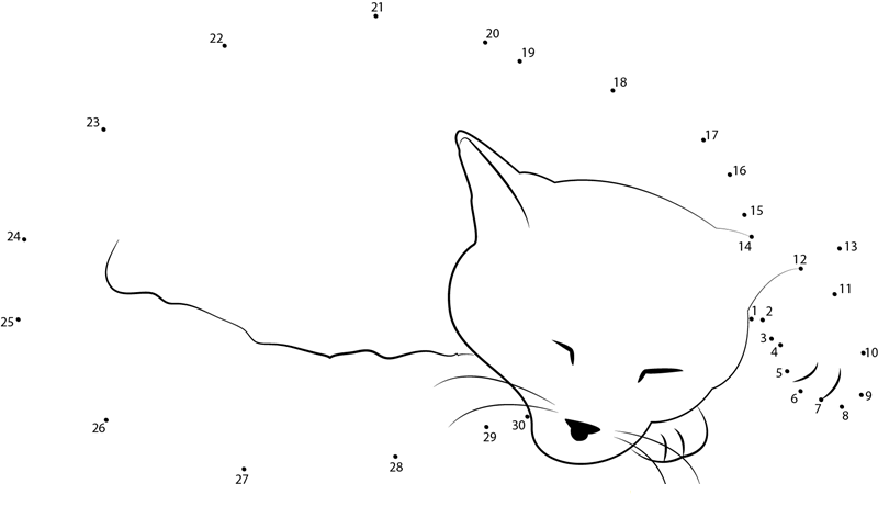 Sleeping Cat On Lap dot to dot worksheets