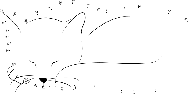 Sleepy Cat dot to dot worksheets