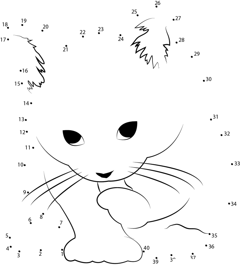 Small Cat dot to dot worksheets