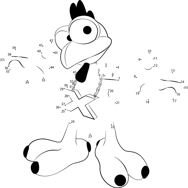 Cartoon Chicken printable dot to dot worksheet