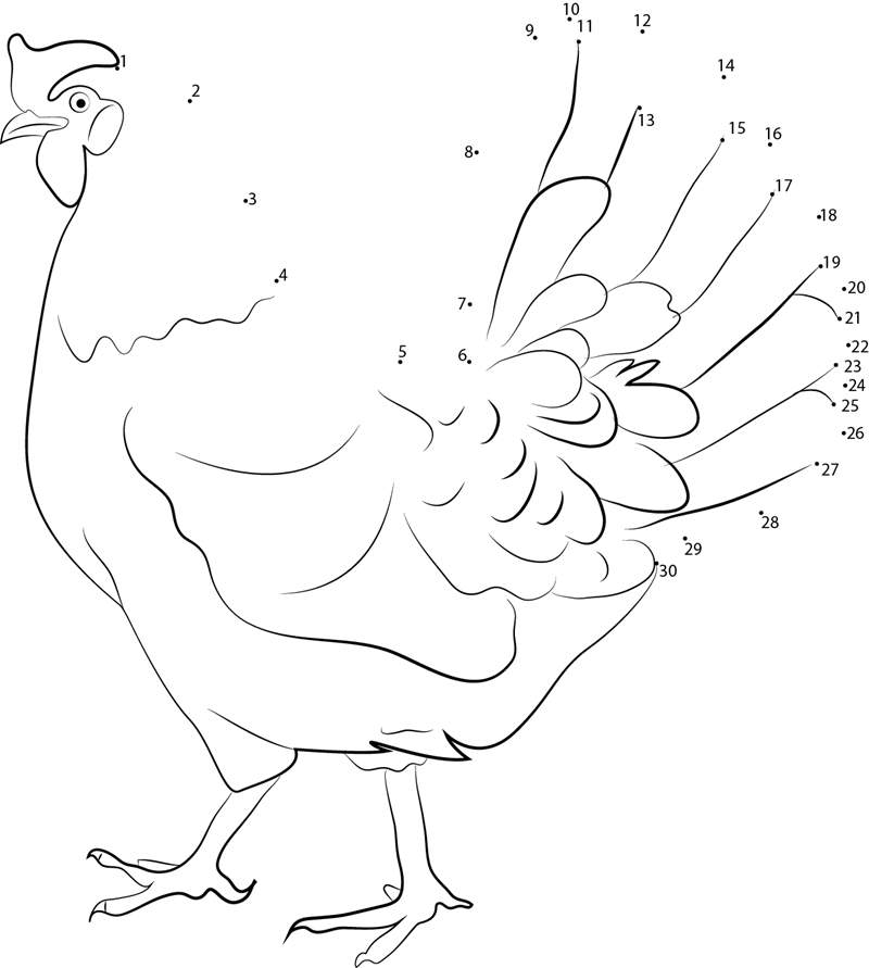 White Leghorn Hen dot to dot worksheets