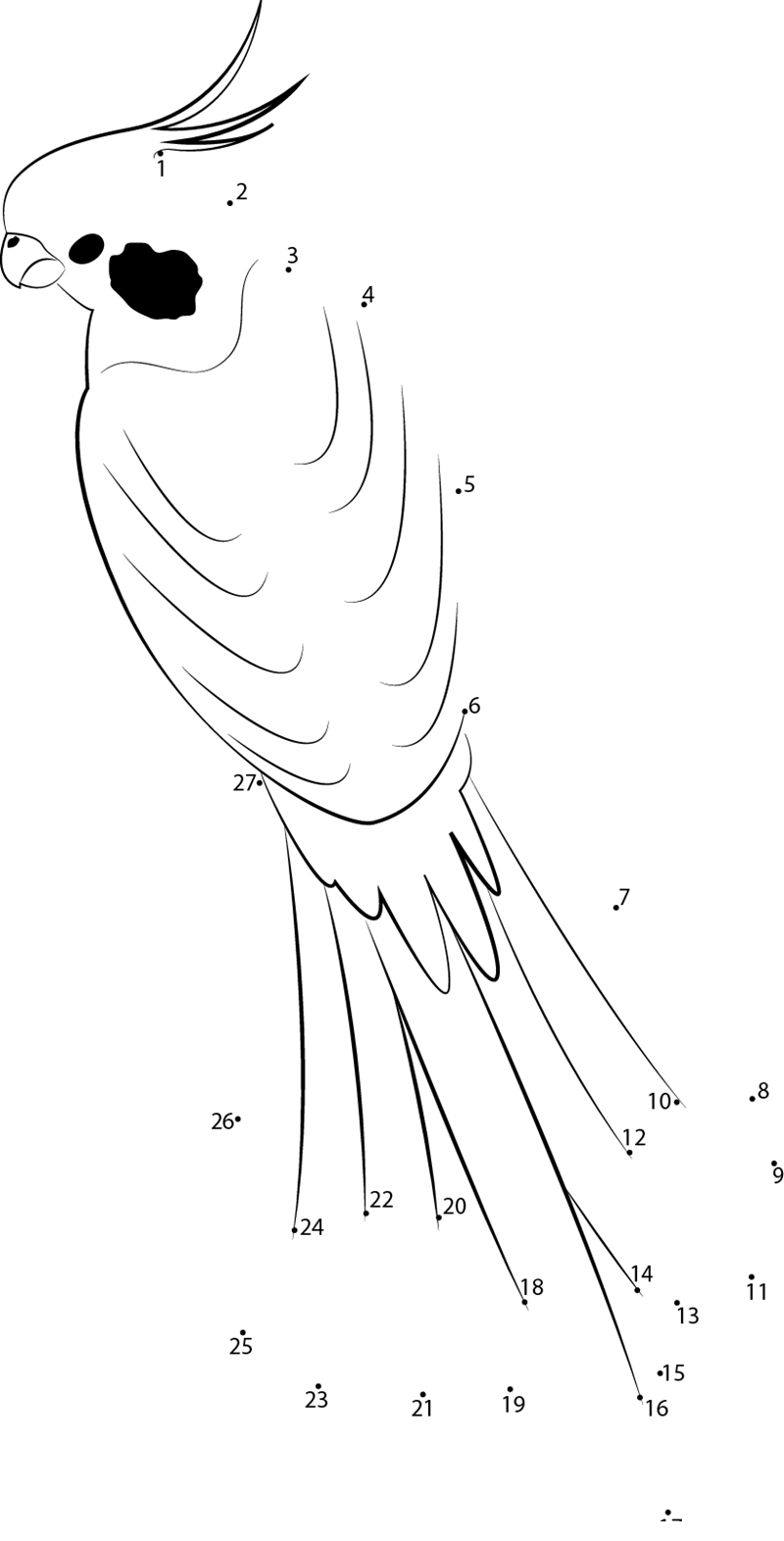 Male Cockatiel dot to dot worksheets