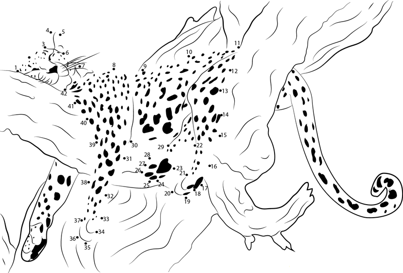 Sleeping Cheetah printable dot to dot worksheet