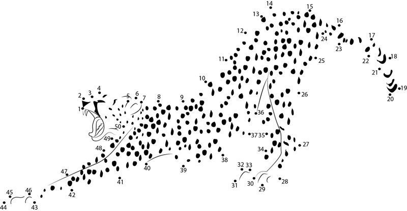 Stretching Cheetah printable dot to dot worksheet