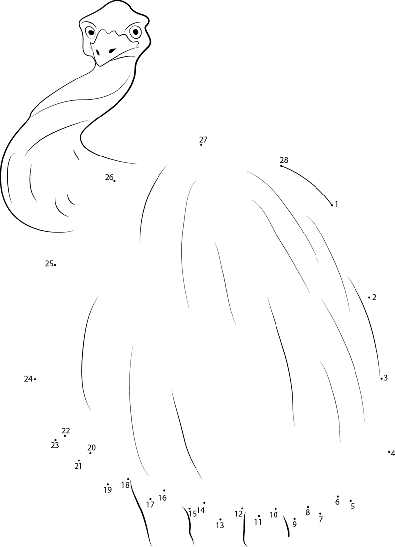 Emu The Big Bird printable dot to dot worksheet