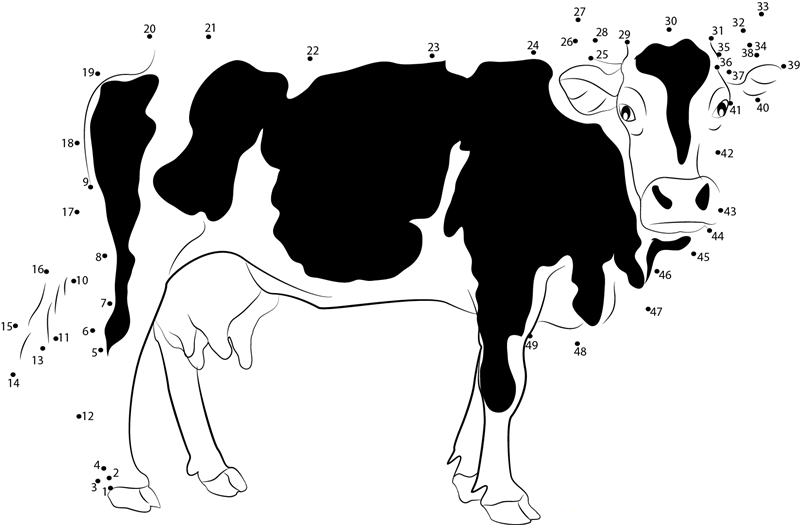 Black And White Cow dot to dot worksheets