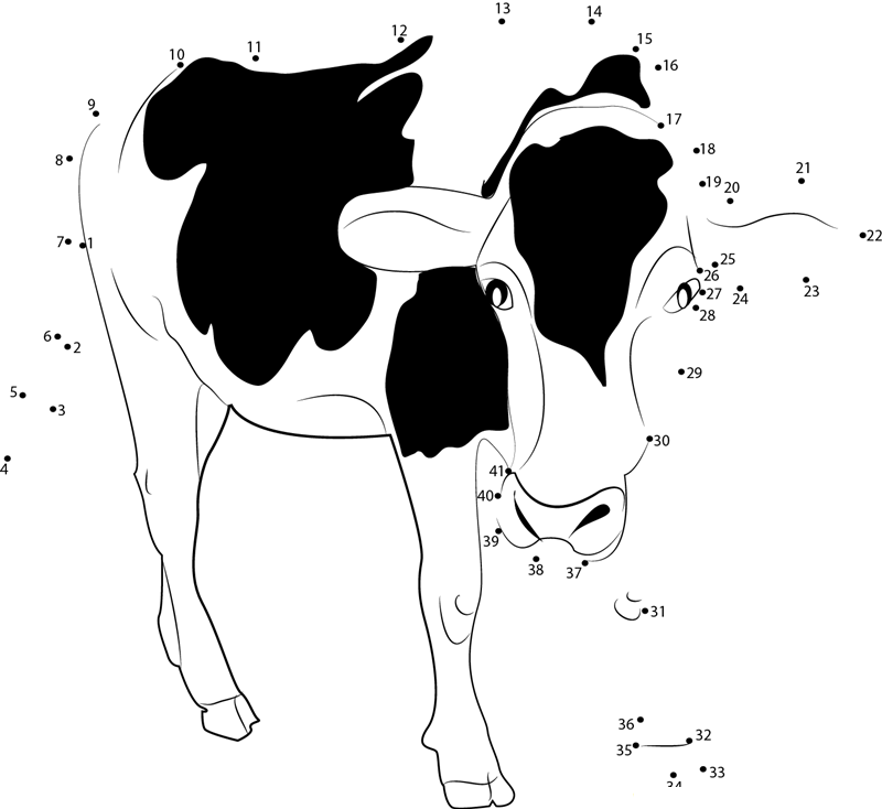 Black And White Milk Cow printable dot to dot worksheet