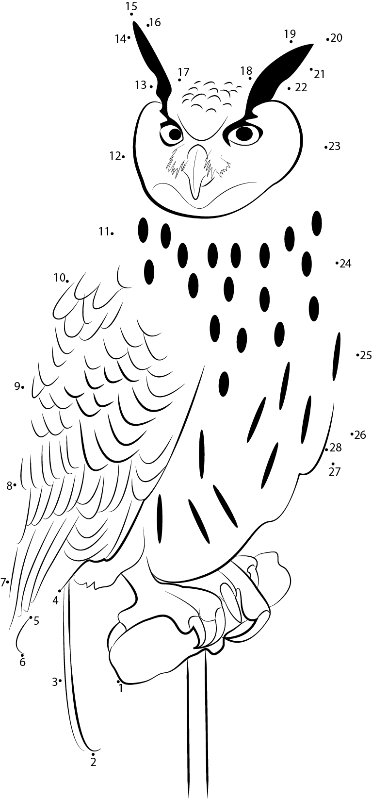 Long Eared Owl dot to dot worksheets