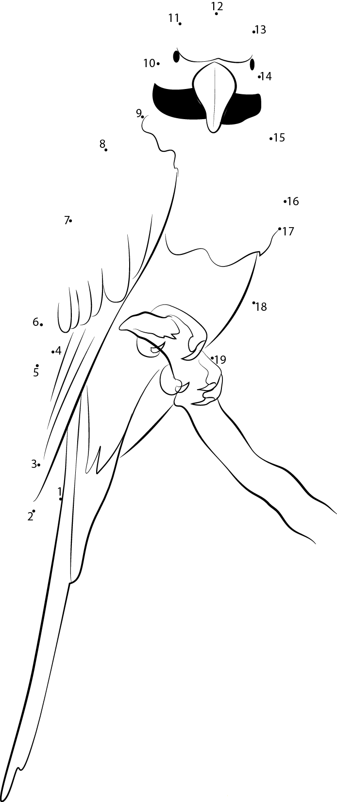 Vernal Hanging Parrot printable dot to dot worksheet