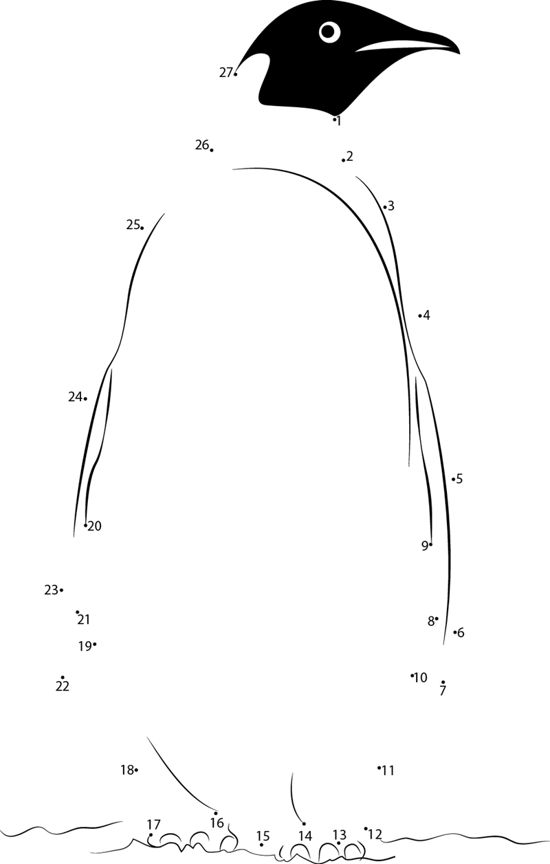 Emperor Penguin Sliding On Ice printable dot to dot worksheet