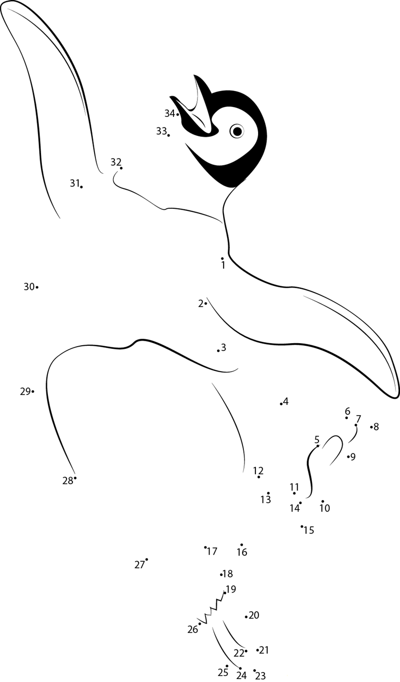 Happy Dancing Penguin printable dot to dot worksheet