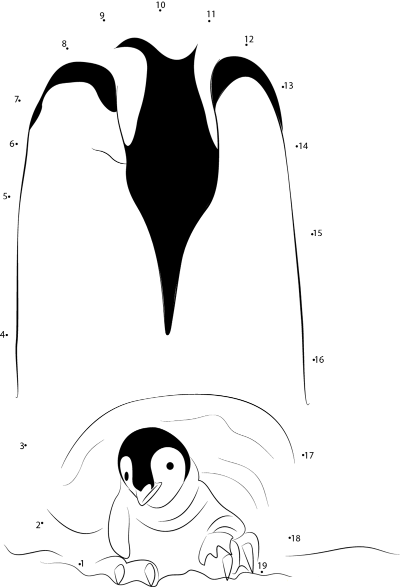 Penguins With Her Baby printable dot to dot worksheet