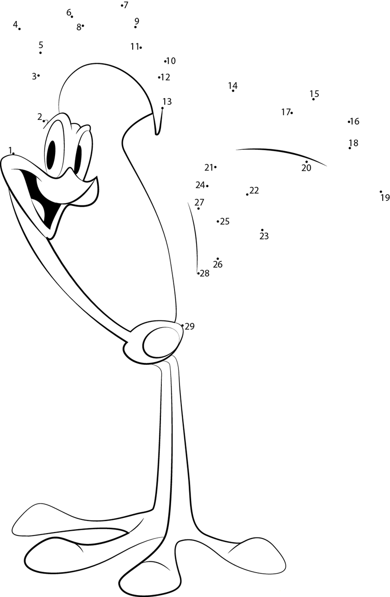 Yellow Roadrunner dot to dot worksheets