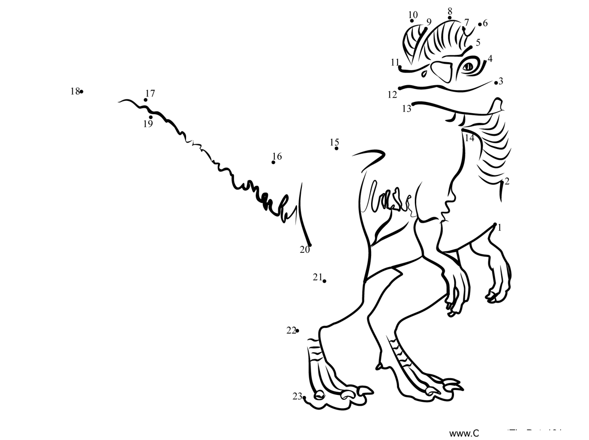 Dilophosaurus-Dinosaur printable dot to dot worksheet