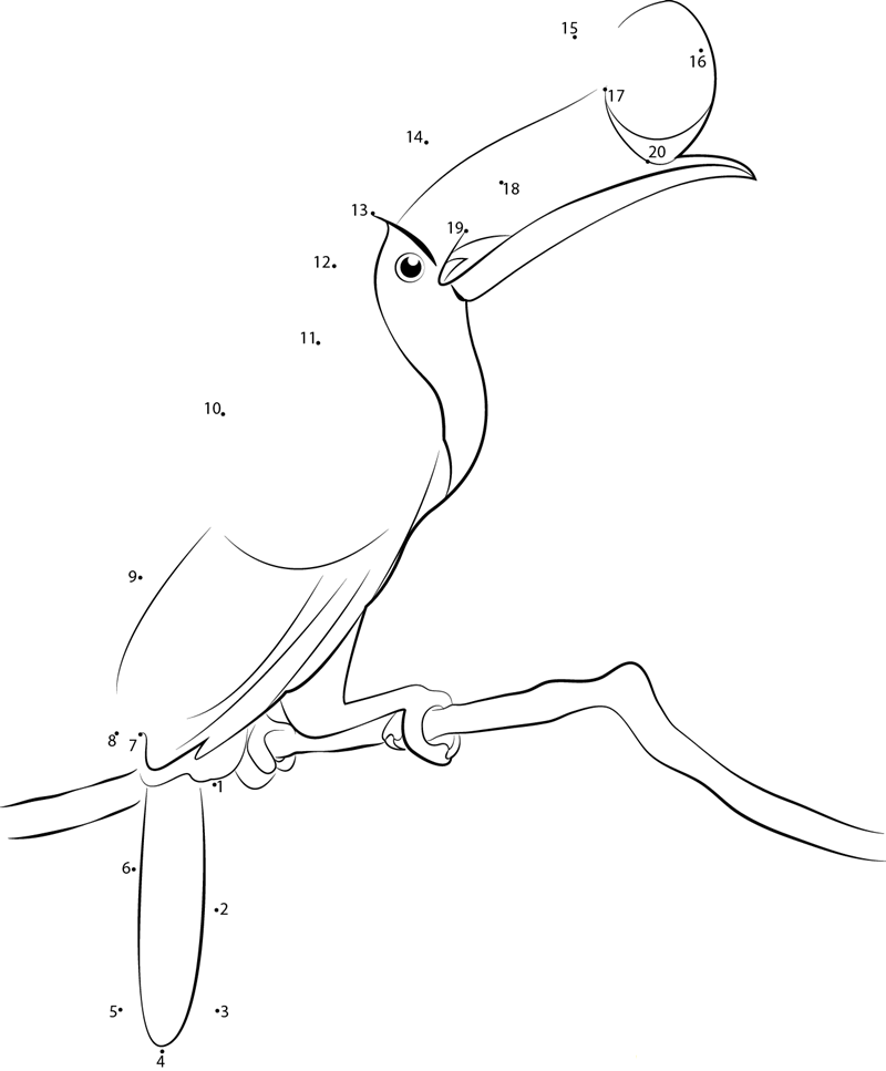 Redbreasted Toucan printable dot to dot worksheet