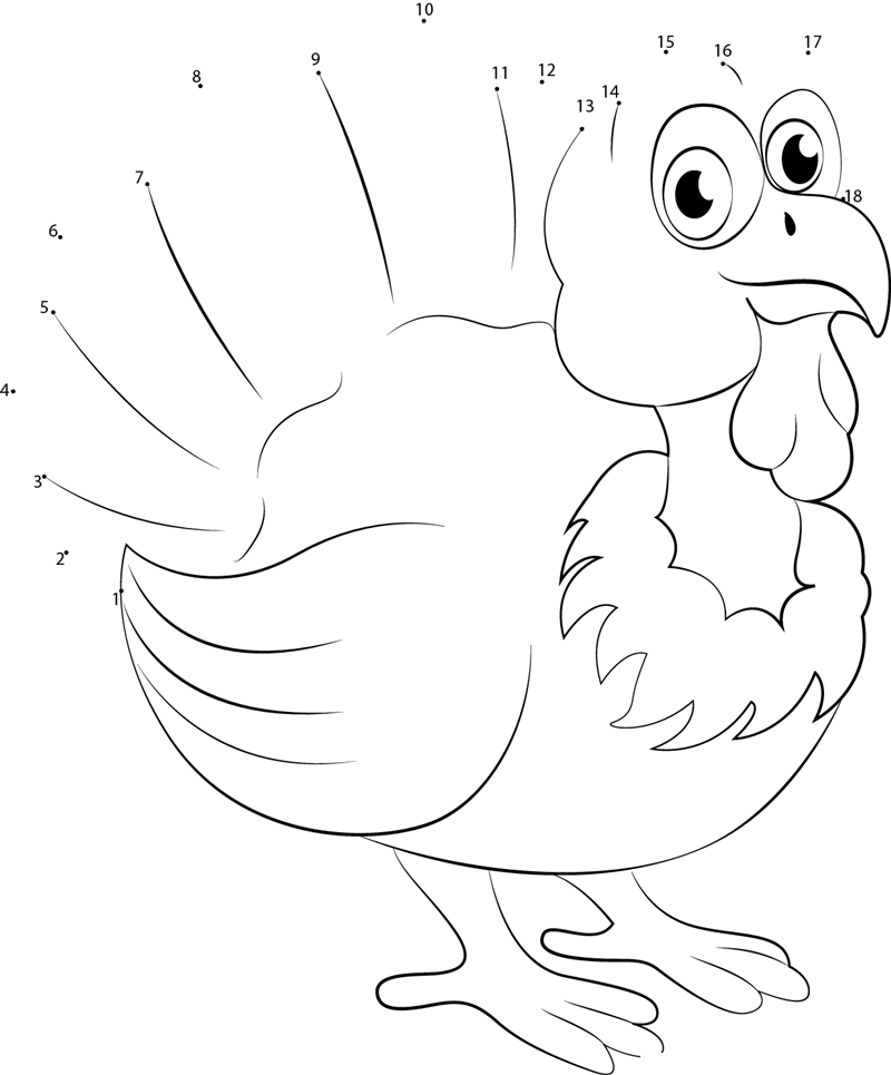 Baby Turkey Bird printable dot to dot worksheet