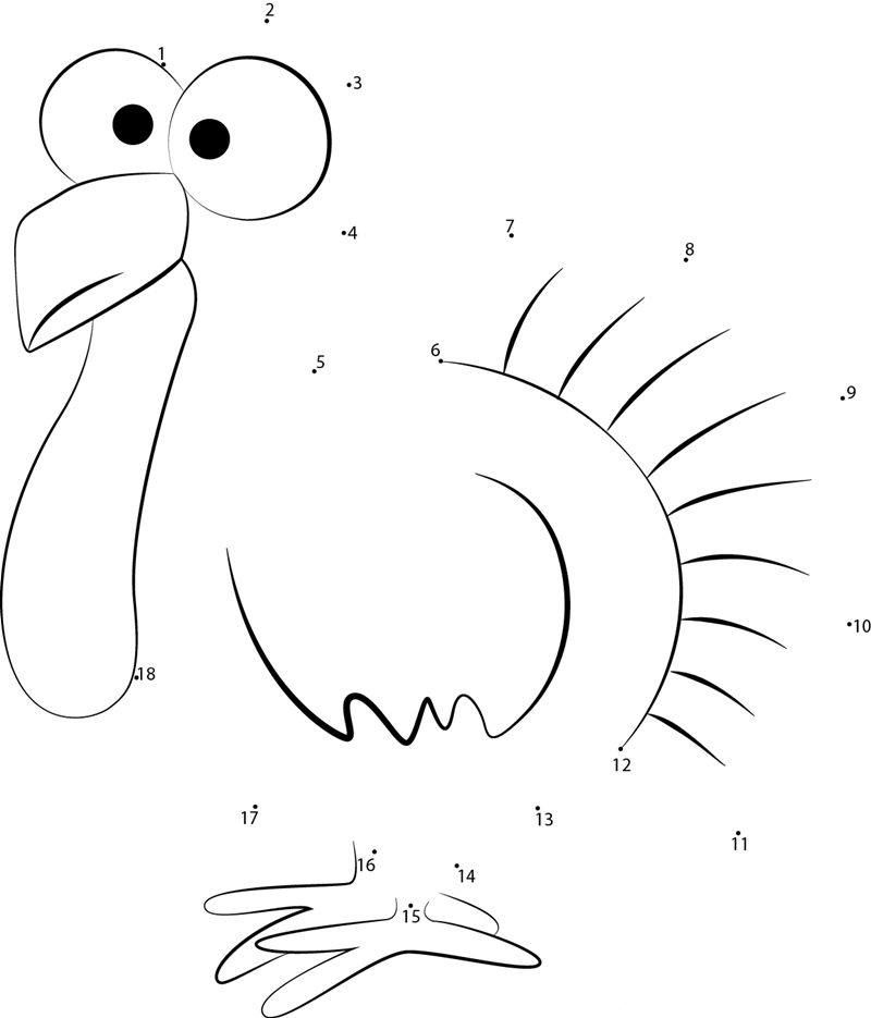 Beautiful Turkey printable dot to dot worksheet