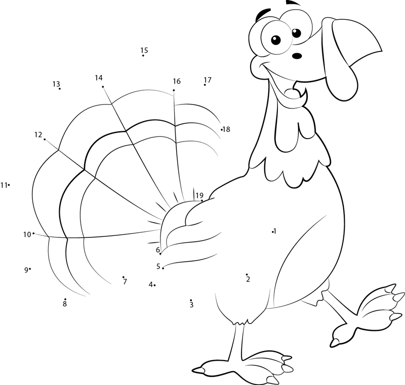 Happy Turkey printable dot to dot worksheet