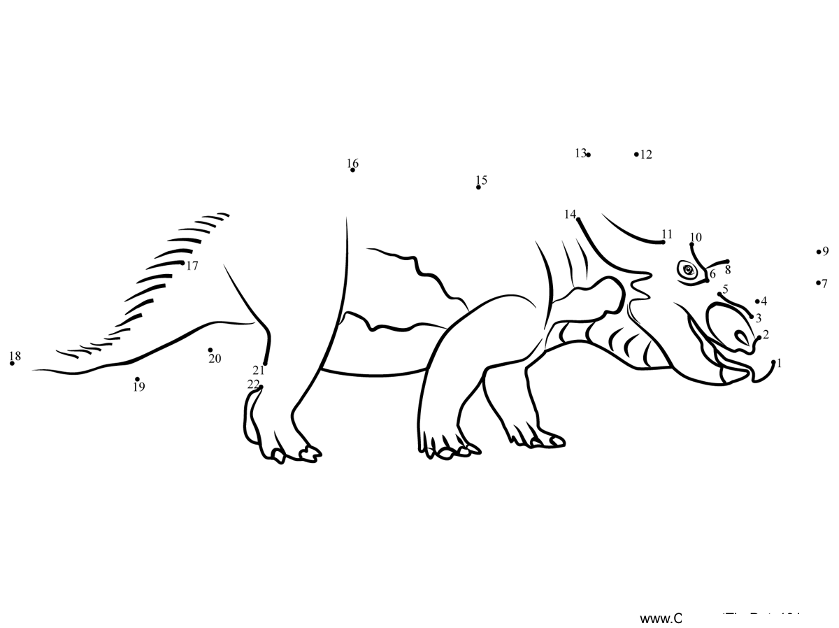 Triceratops-Dinosaur printable dot to dot worksheet