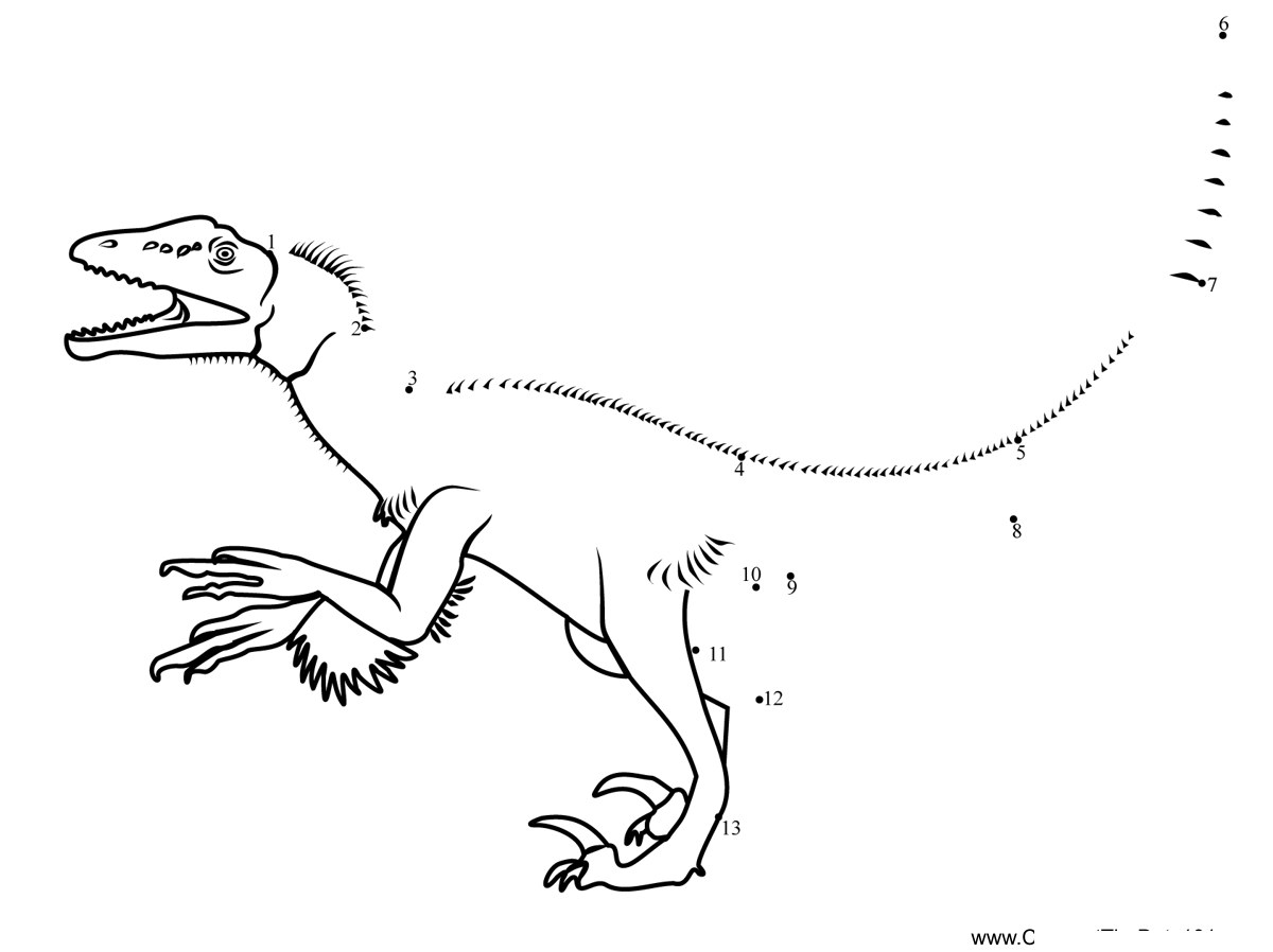 Utahraptor-Dinosaur dot to dot worksheets