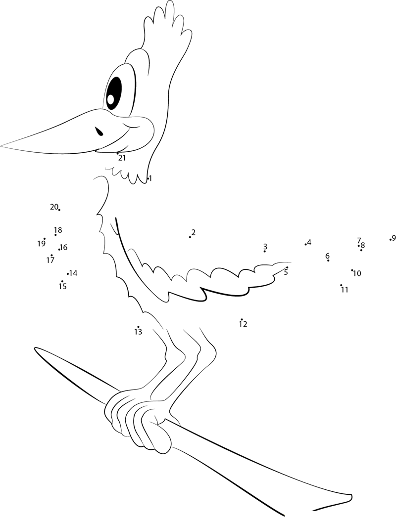 Cartoon Bird Woodpecker printable dot to dot worksheet