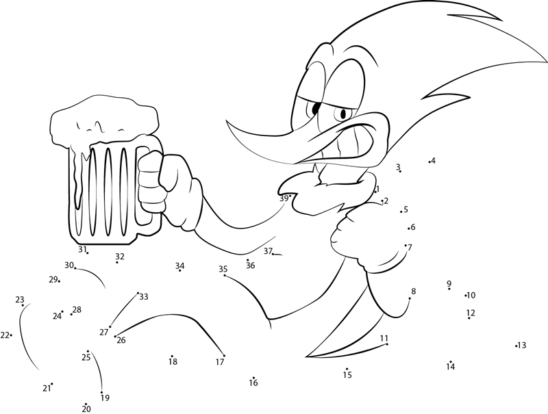 Gambar Woody Woodpecker printable dot to dot worksheet