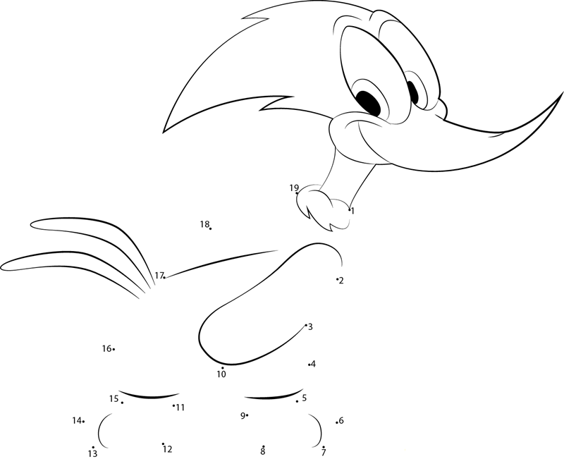 Girls Woody Woodpecker printable dot to dot worksheet