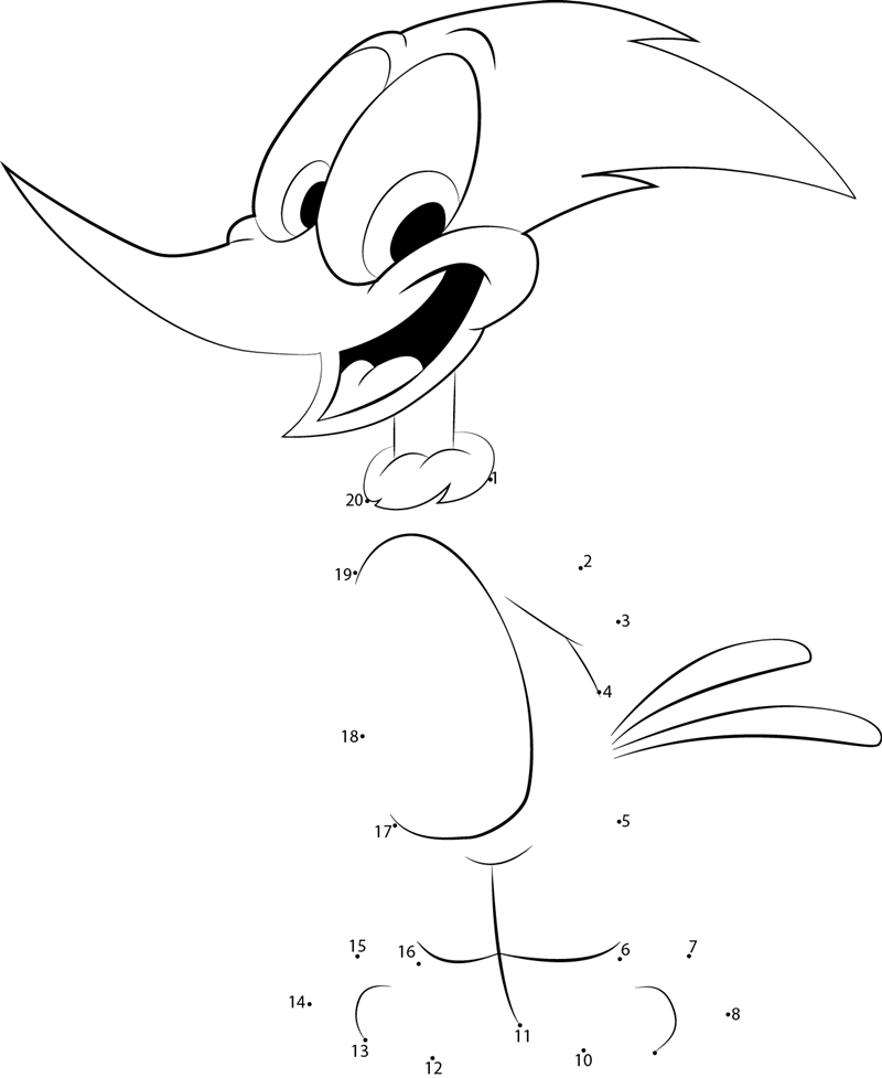 Woody Woodpecker printable dot to dot worksheet