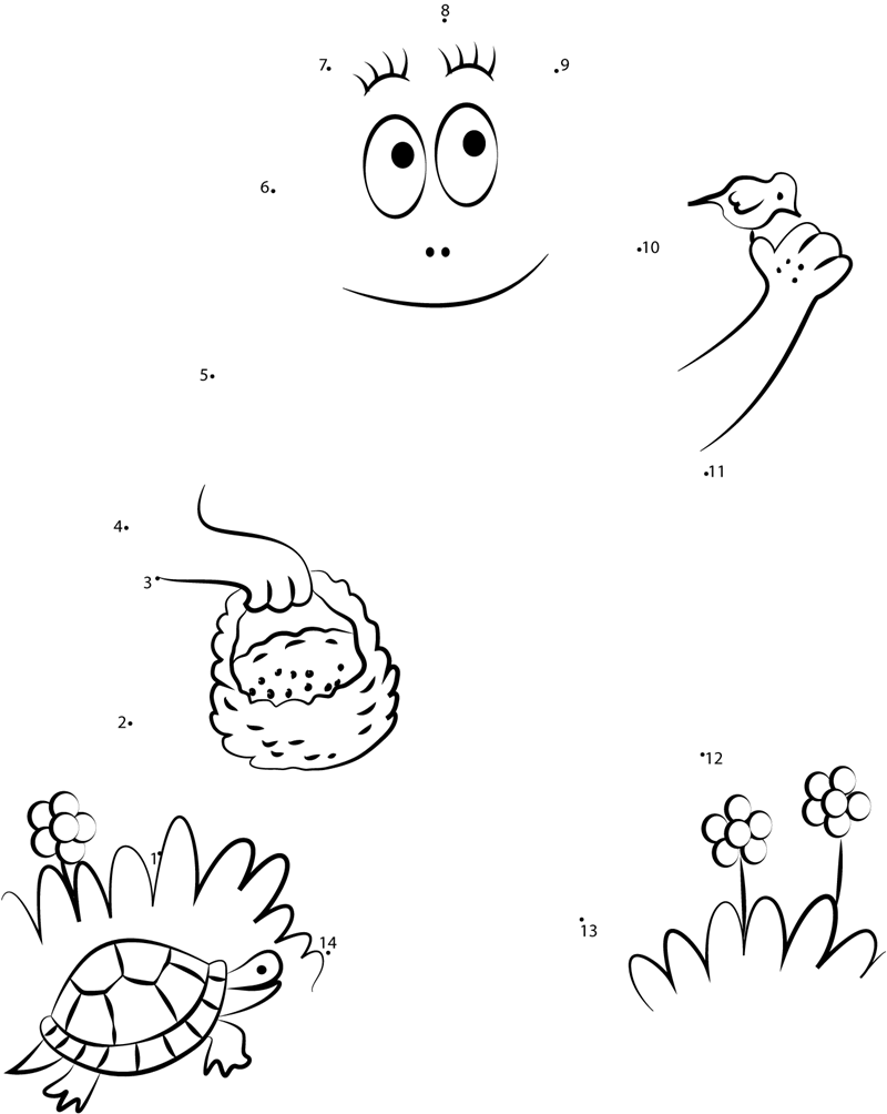 Barbapapa-With-Birds-And-Turtle-Dot-To-Dot dot to dot worksheets